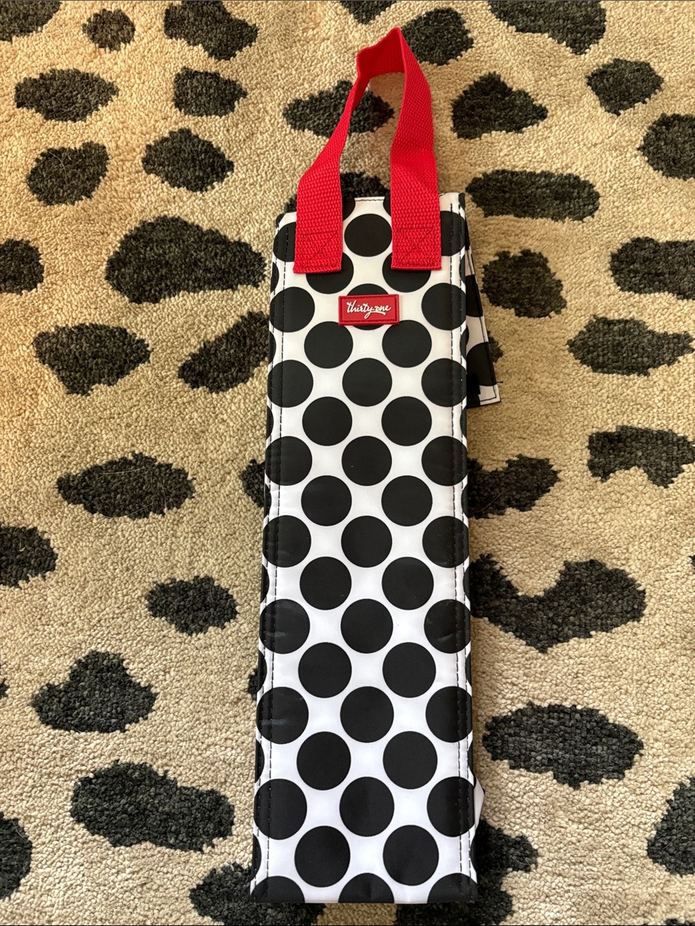 thirty-one Black Polka Dot Bottle Carrier with Red Handles